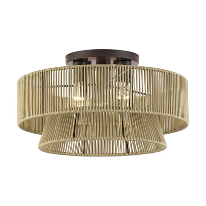 Livex Florell 3Lt 18" Dia Semi-Flush, Bronze/Gold Polyester