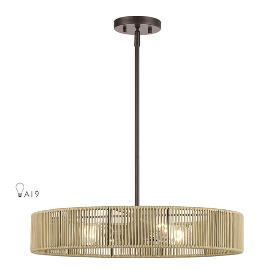 Livex Goldiemesh 4Lt Pendant, Bronze/Venetian Gold Polyester Rope - 53174-92