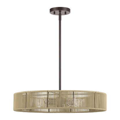 Livex Goldiemesh 4Lt Pendant, Bronze/Venetian Gold Polyester Rope
