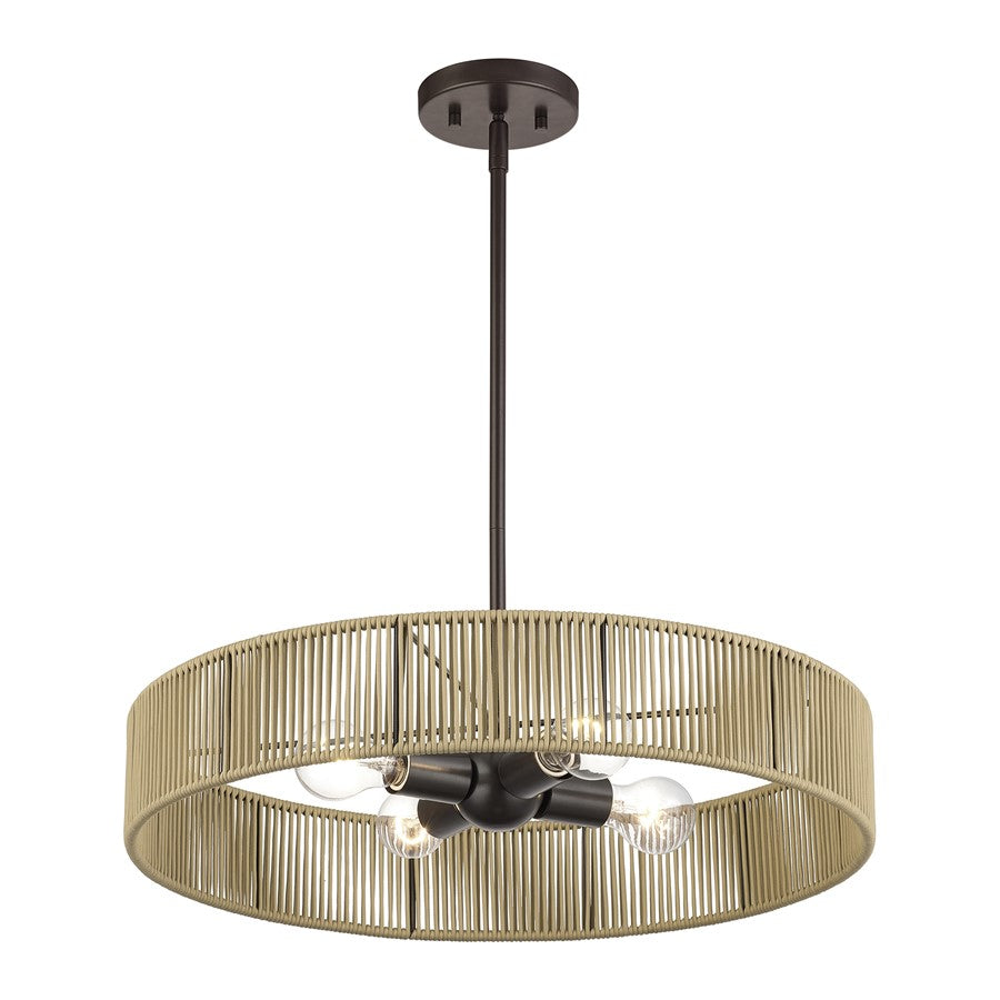 Livex Goldiemesh 4Lt Pendant, Bronze/Venetian Gold Polyester Rope
