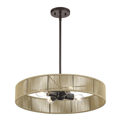 Livex Goldiemesh 4Lt Pendant, Bronze/Venetian Gold Polyester Rope