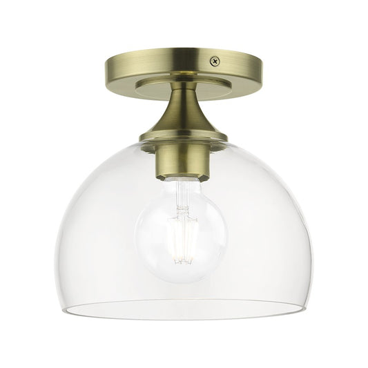 Livex Glendon 1 Light Semi-Flush Mount, Brass/Clear