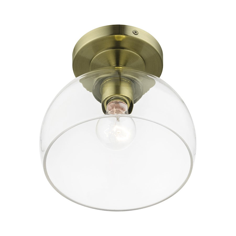 Livex Glendon 1 Light Semi-Flush Mount, Brass/Clear