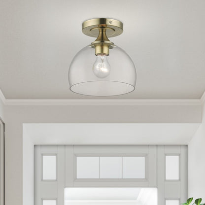 Livex Glendon 1 Light Semi-Flush Mount, Brass/Clear