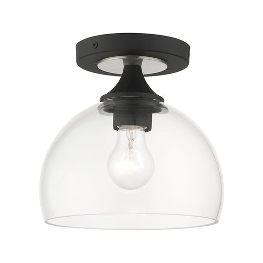 Livex Glendon 1 Lt Semi-Flush Mount, Black/Nickel/Clear