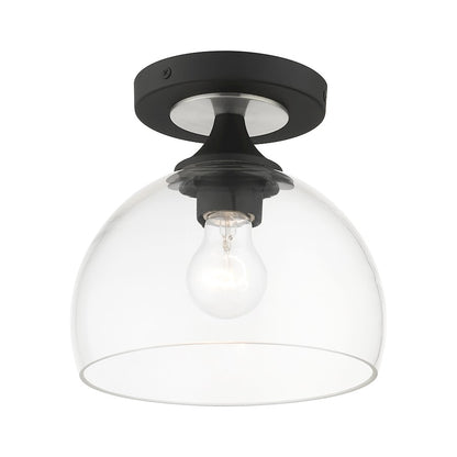 Livex Glendon 1 Lt Semi-Flush Mount, Black/Nickel/Clear
