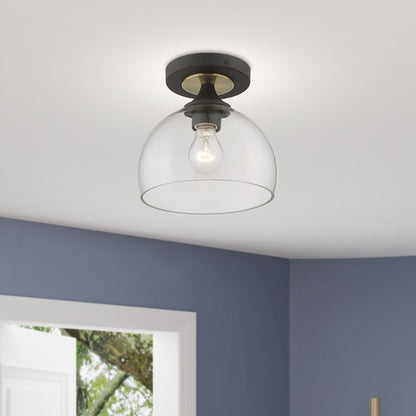 Livex Glendon 1 Lt Semi-Flush Mount, Bronze/Brass/Clear