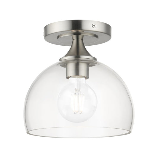 Livex Glendon 1 Light Semi-Flush Mount, Nickel/Clear