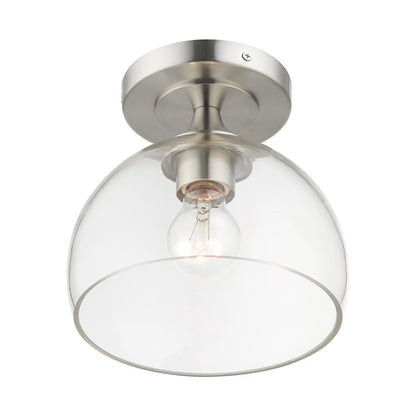 Livex Glendon 1 Light Semi-Flush Mount, Nickel/Clear
