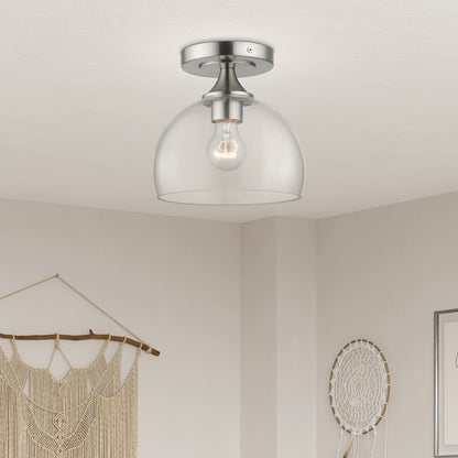 Livex Glendon 1 Light Semi-Flush Mount, Nickel/Clear