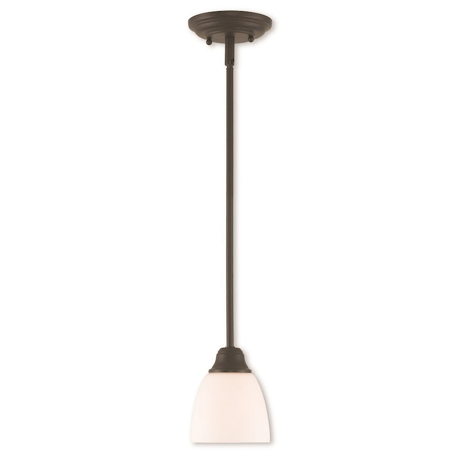 Livex Somerville 1 Light Mini Pendant, Bronze/Satin Opal White