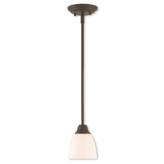 Livex Somerville 1 Light Mini Pendant, Bronze/Satin Opal White