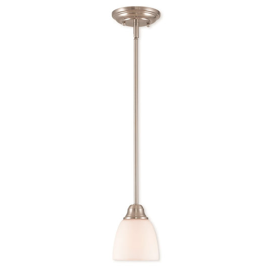 Livex Somerville 1 Light Mini Pendant, Nickel/Satin Opal White