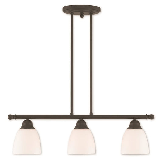 Livex Somerville 3 Light Linear Chandelier, Bronze/Satin Opal White