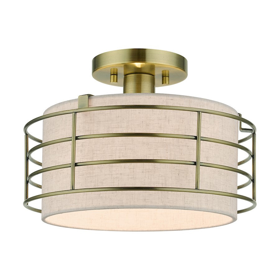 Livex Blanchard 1 Light Medium Semi-Flush Mount, Brass/Oatmeal
