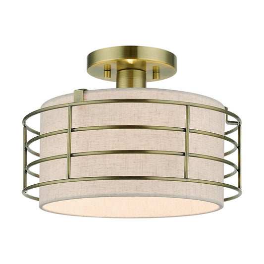 Livex Blanchard 1 Light Medium Semi-Flush Mount, Brass/Oatmeal