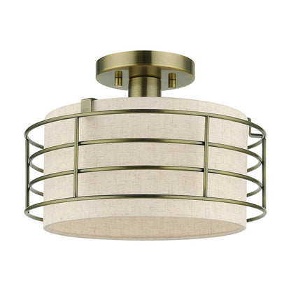 Livex Blanchard 1 Light Medium Semi-Flush Mount, Brass/Oatmeal