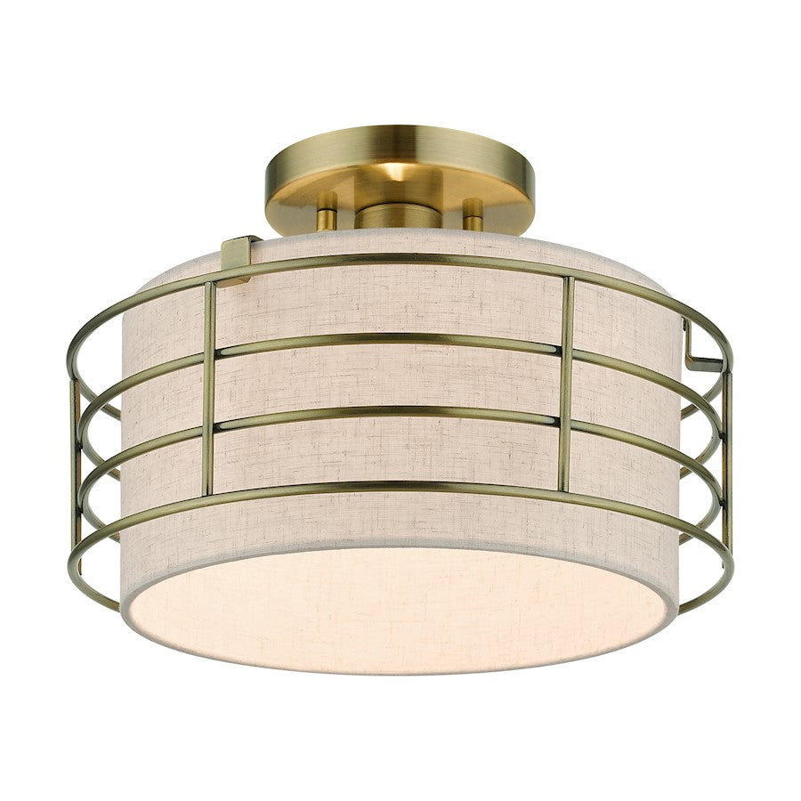 Livex Blanchard 1 Light Medium Semi-Flush Mount, Brass/Oatmeal
