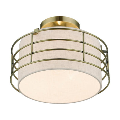Livex Blanchard 1 Light Medium Semi-Flush Mount, Brass/Oatmeal