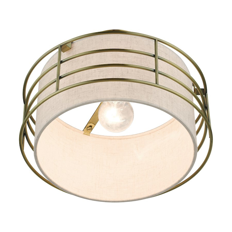 Livex Blanchard 1 Light Medium Semi-Flush Mount, Brass/Oatmeal