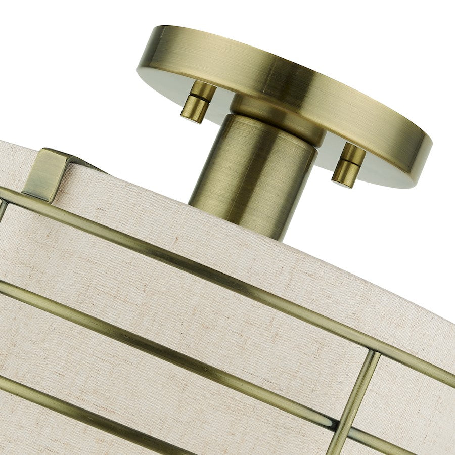 Livex Blanchard 1 Light Medium Semi-Flush Mount, Brass/Oatmeal