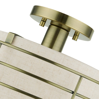 Livex Blanchard 1 Light Medium Semi-Flush Mount, Brass/Oatmeal