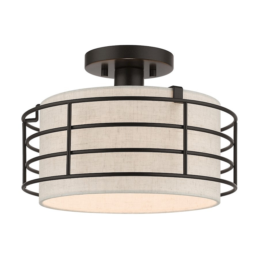 Livex Blanchard 1 Lt Medium Semi-Flush Mount, English Bronze/Oatmeal