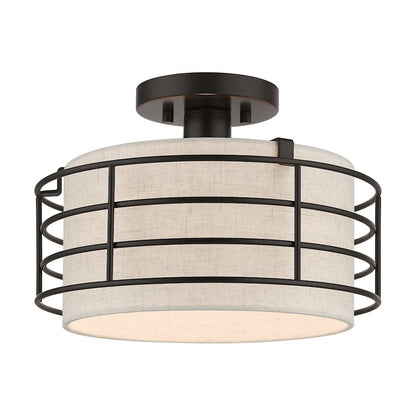 Livex Blanchard 1 Lt Medium Semi-Flush Mount, English Bronze/Oatmeal