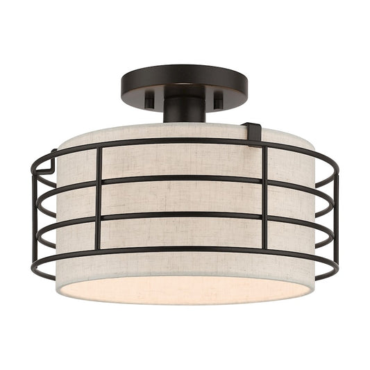 Livex Blanchard 1 Lt Medium Semi-Flush Mount, English Bronze/Oatmeal