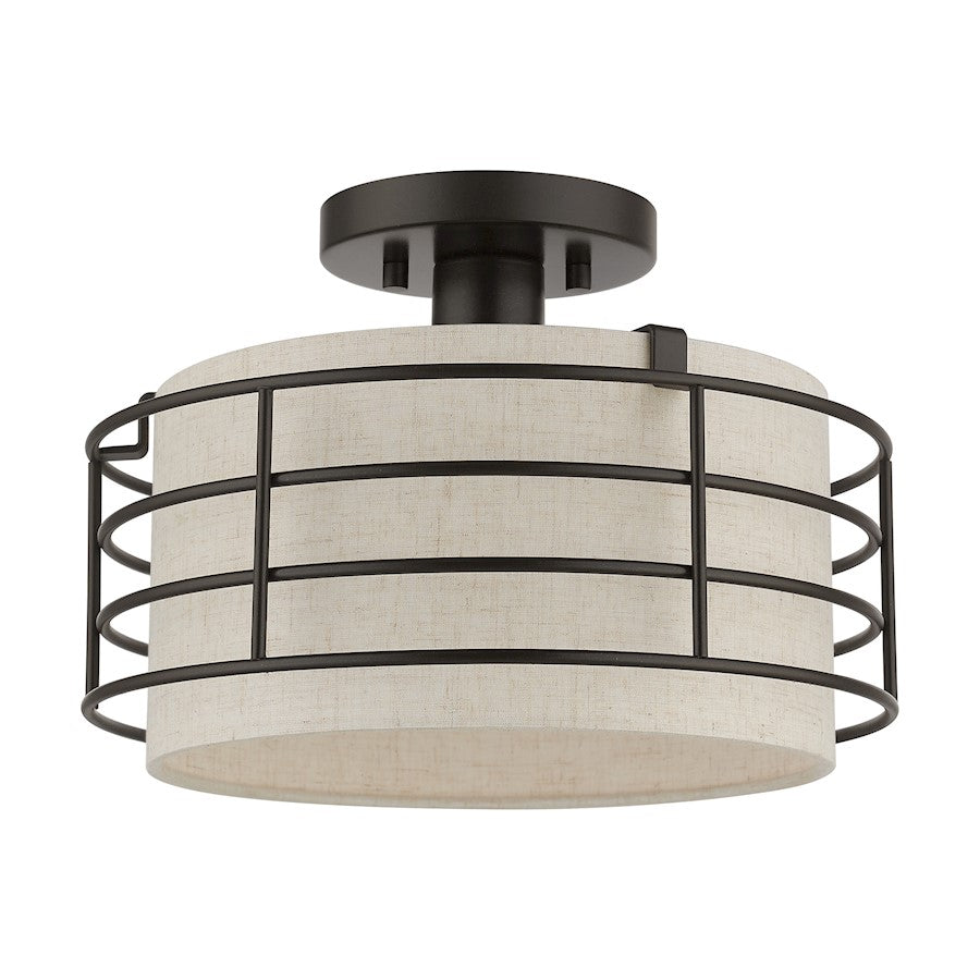 Livex Blanchard 1 Lt Medium Semi-Flush Mount, English Bronze/Oatmeal