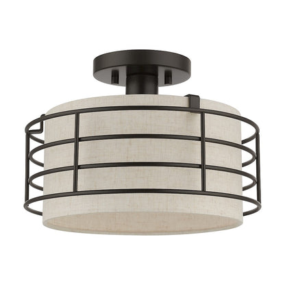 Livex Blanchard 1 Lt Medium Semi-Flush Mount, English Bronze/Oatmeal