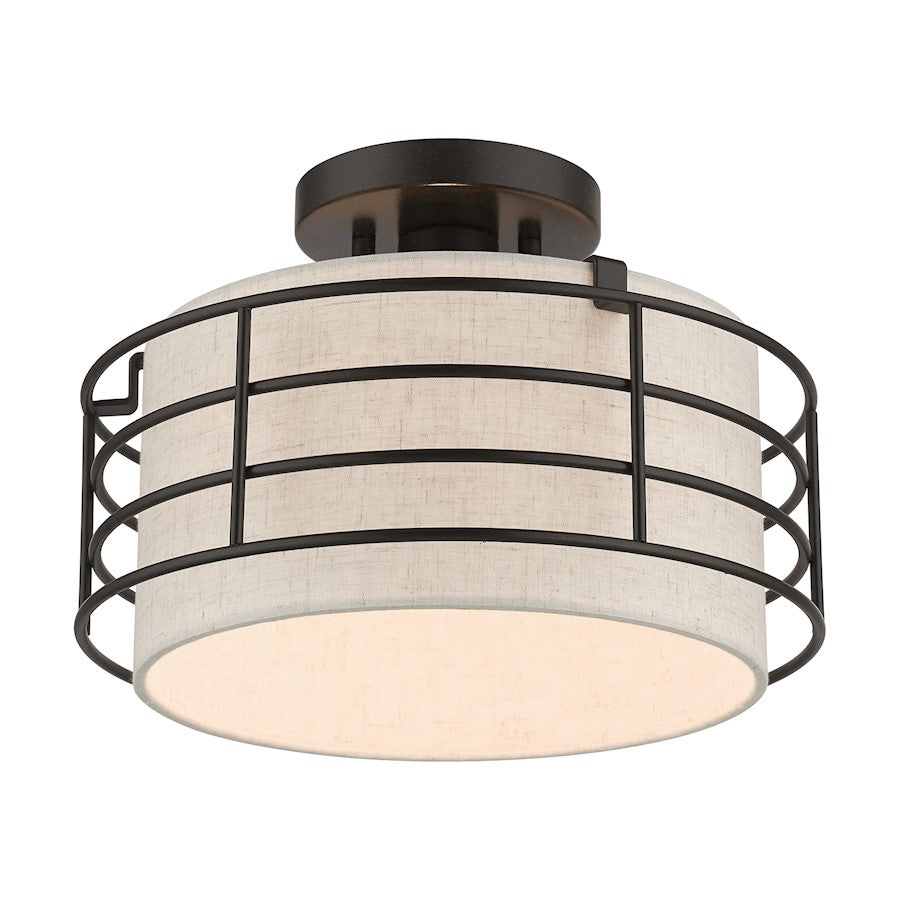 Livex Blanchard 1 Lt Medium Semi-Flush Mount, English Bronze/Oatmeal