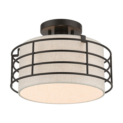 Livex Blanchard 1 Lt Medium Semi-Flush Mount, English Bronze/Oatmeal