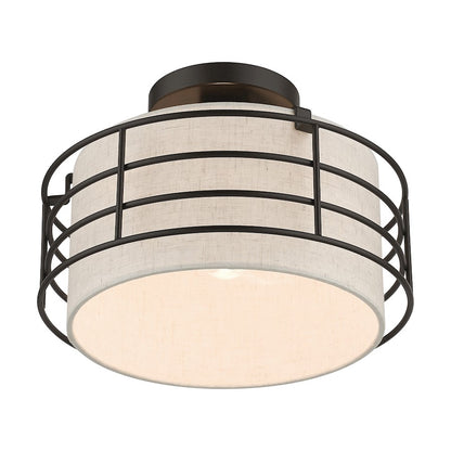 Livex Blanchard 1 Lt Medium Semi-Flush Mount, English Bronze/Oatmeal
