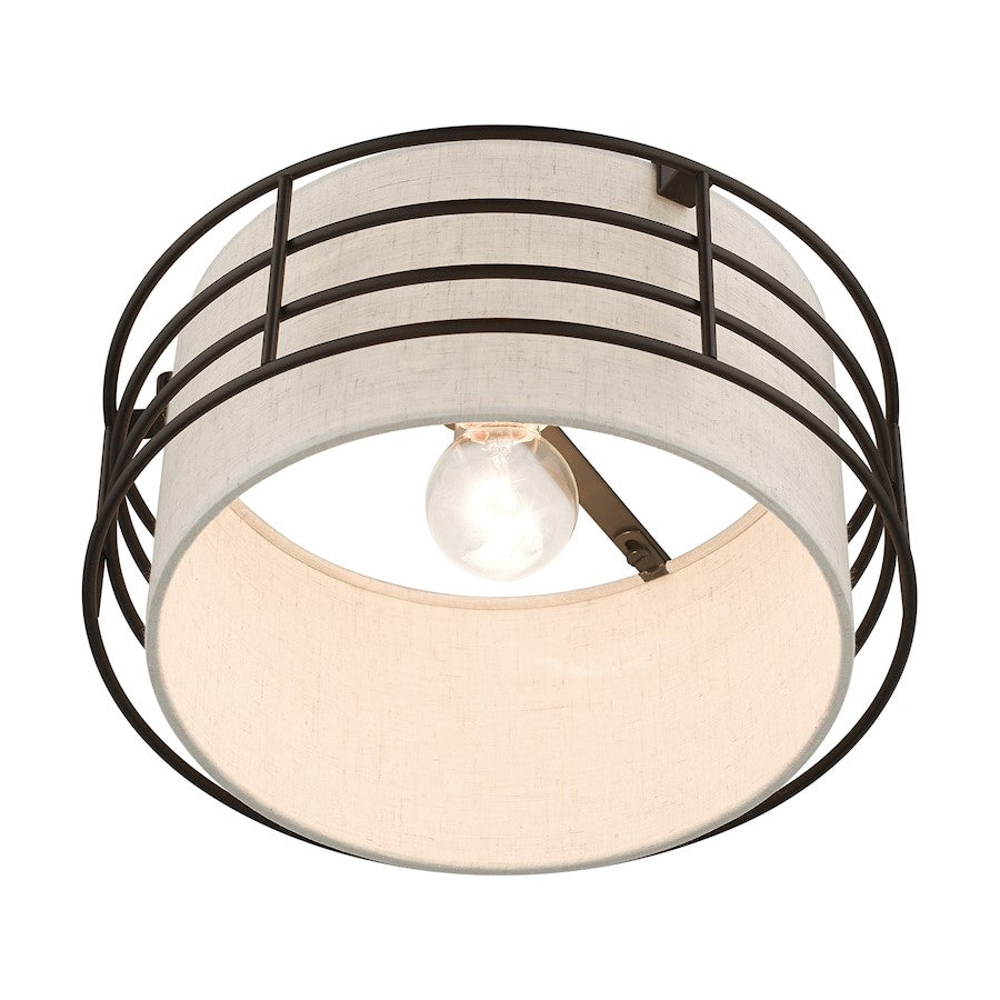 Livex Blanchard 1 Lt Medium Semi-Flush Mount, English Bronze/Oatmeal