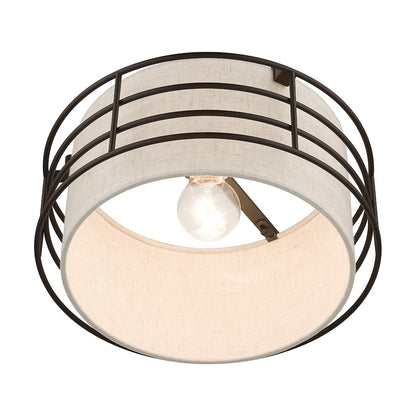 Livex Blanchard 1 Lt Medium Semi-Flush Mount, English Bronze/Oatmeal