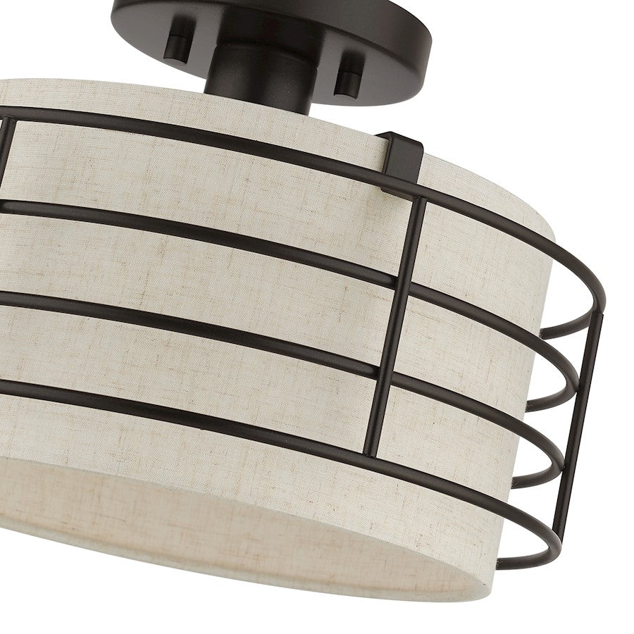 Livex Blanchard 1 Lt Medium Semi-Flush Mount, English Bronze/Oatmeal