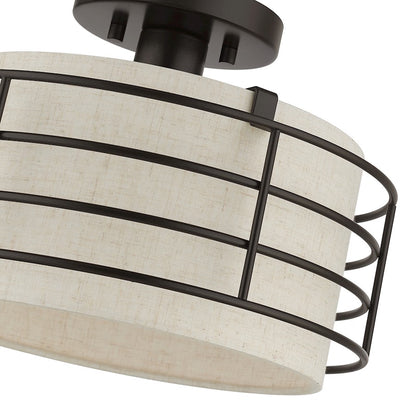 Livex Blanchard 1 Lt Medium Semi-Flush Mount, English Bronze/Oatmeal