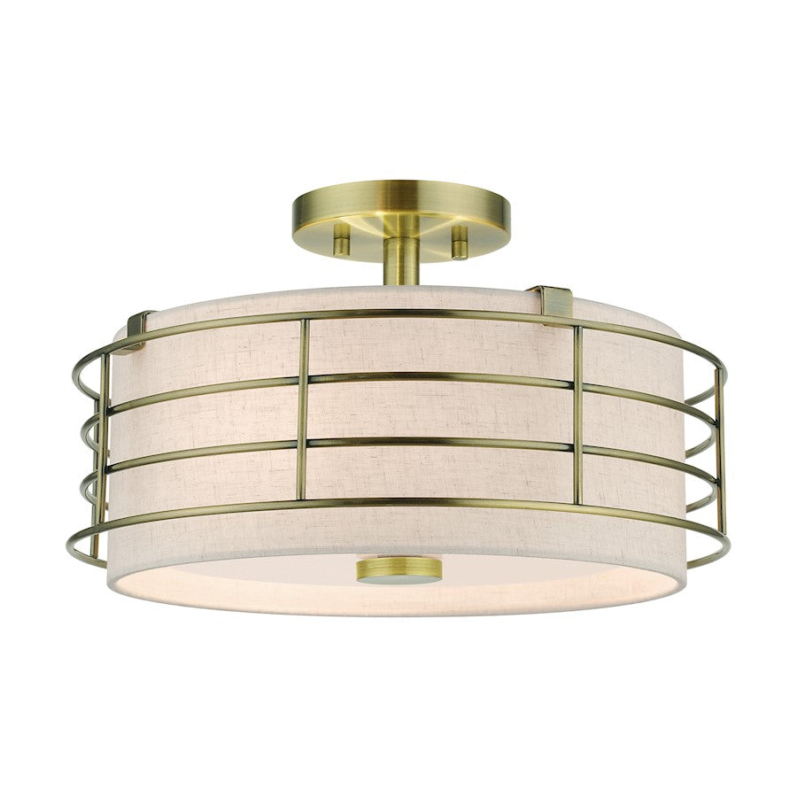 Livex Blanchard 3 Light Large Semi-Flush Mount, Brass/Oatmeal