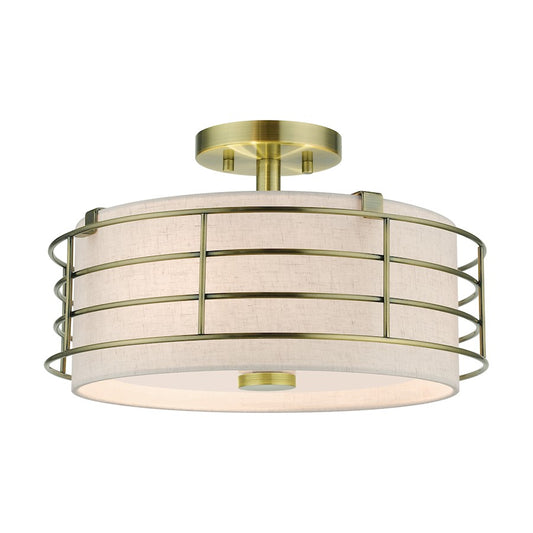 Livex Blanchard 3 Light Large Semi-Flush Mount, Brass/Oatmeal
