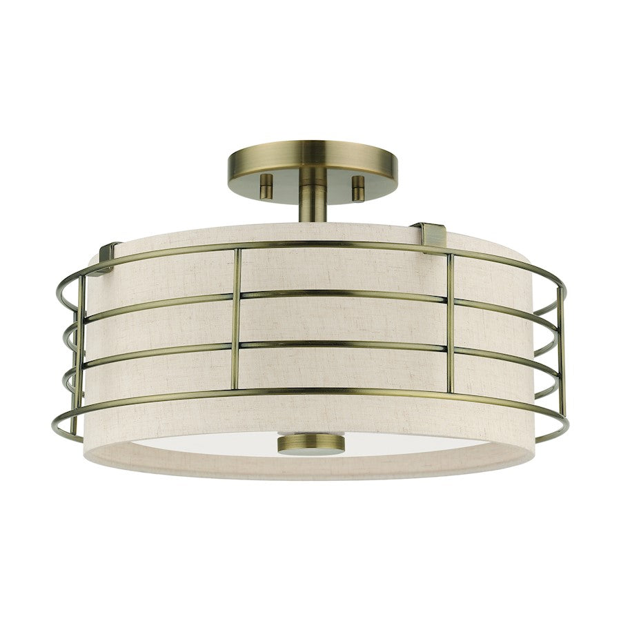 Livex Blanchard 3 Light Large Semi-Flush Mount, Brass/Oatmeal