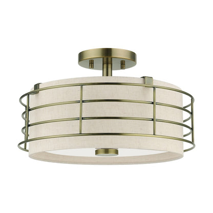 Livex Blanchard 3 Light Large Semi-Flush Mount, Brass/Oatmeal
