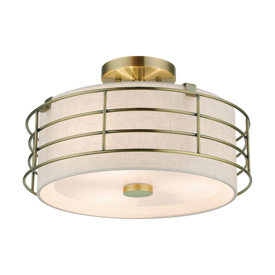 Livex Blanchard 3 Light Large Semi-Flush Mount, Brass/Oatmeal