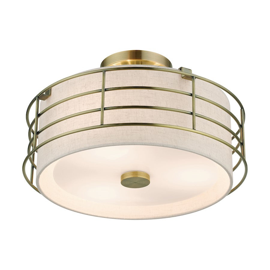 Livex Blanchard 3 Light Large Semi-Flush Mount, Brass/Oatmeal