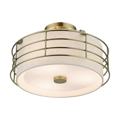 Livex Blanchard 3 Light Large Semi-Flush Mount, Brass/Oatmeal