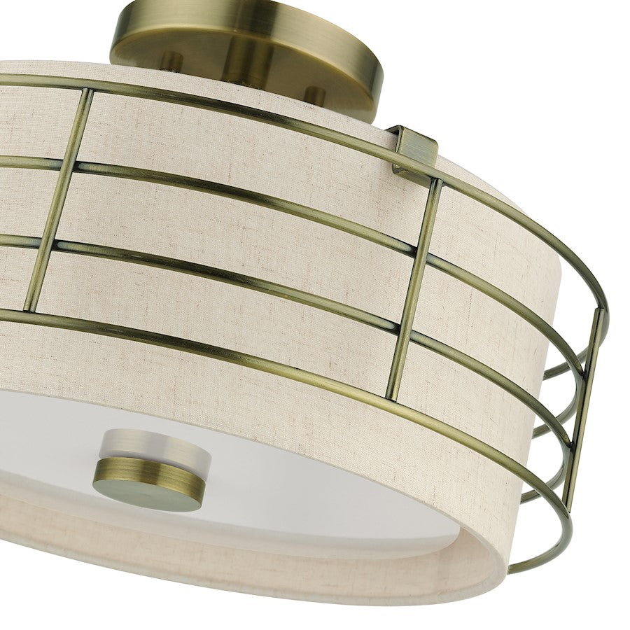 Livex Blanchard 3 Light Large Semi-Flush Mount, Brass/Oatmeal