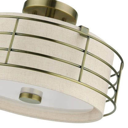Livex Blanchard 3 Light Large Semi-Flush Mount, Brass/Oatmeal