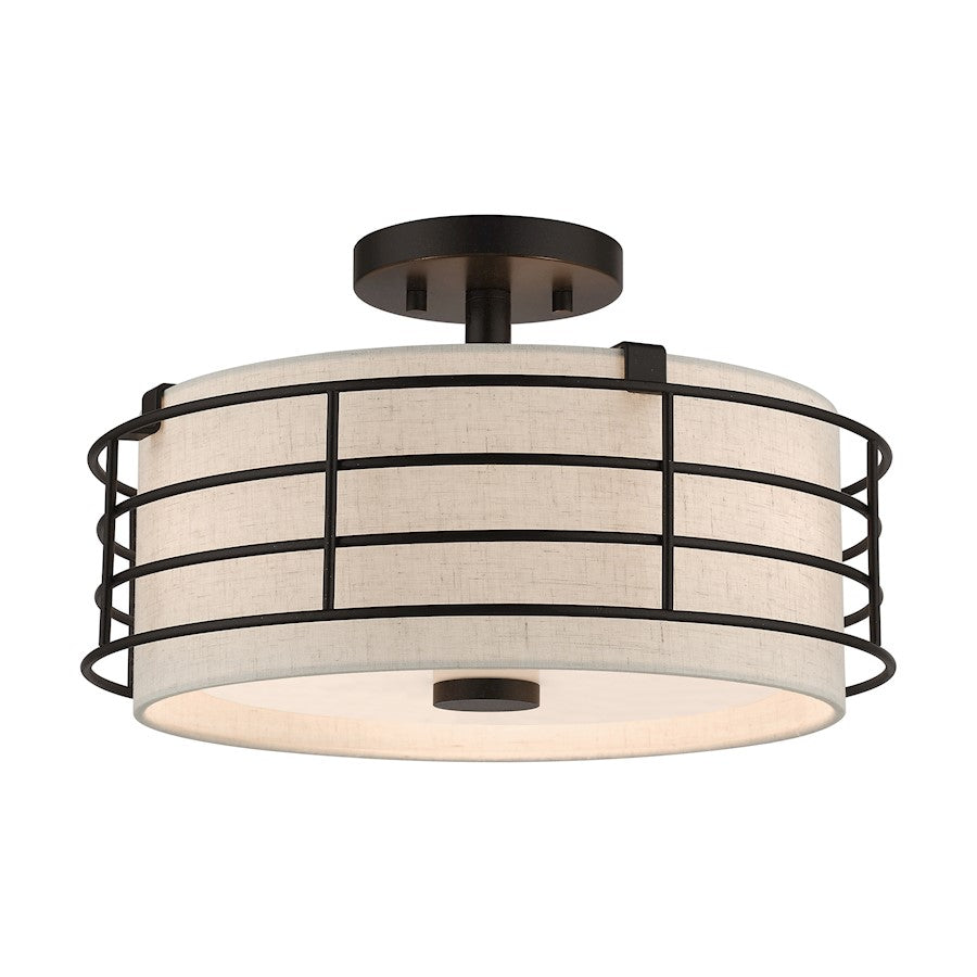 Livex Blanchard 3 Light Large Semi-Flush, English Bronze/Oatmeal