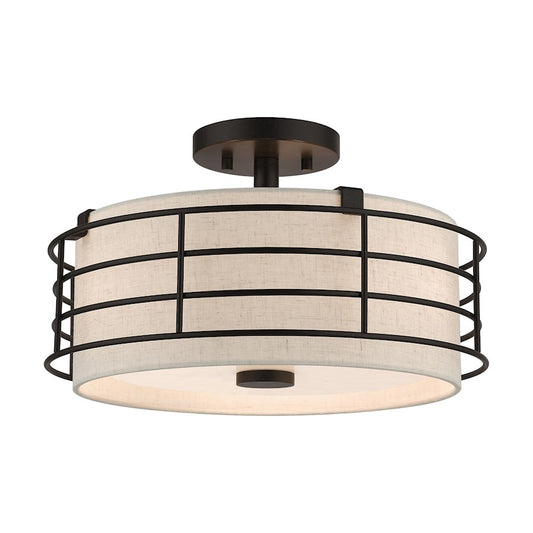 Livex Blanchard 3 Light Large Semi-Flush, English Bronze/Oatmeal