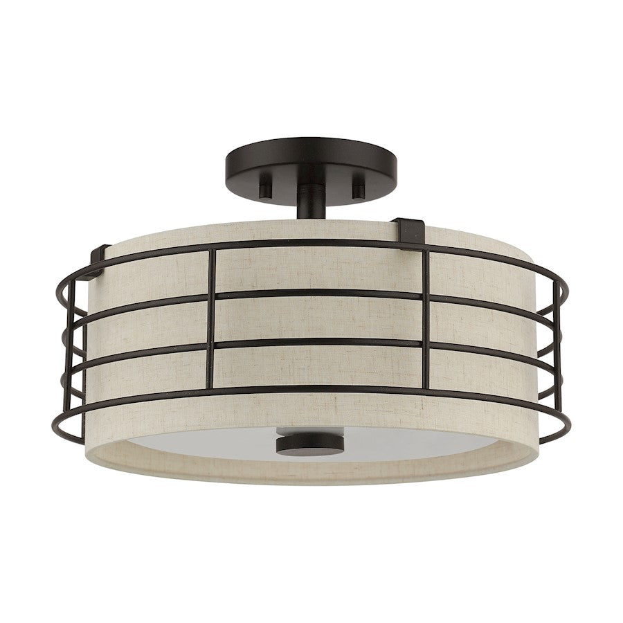 Livex Blanchard 3 Light Large Semi-Flush, English Bronze/Oatmeal